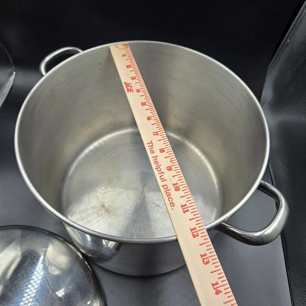 Vtg 1801 Revere Ware 16 Qt Stock Pot w/Lid Stainless Steel Heavy Bottom 2056